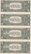 USA Planche non d&eacute;coup&eacute;e de 4 billets de 1 Dollar - George Washington - 1985 - Lettre B