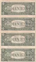 USA Planche non d&eacute;coup&eacute;e de 4 billets de 1 Dollar - George Washington - 1985 - San Francisco (L)