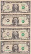 USA Planche non d&eacute;coup&eacute;e de 4 billets de 1 Dollar - George Washington - 1985 - San Francisco (L)