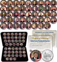 USA set of 45 quarter - US Presidents - Colorized on DC quarters - in box
