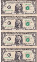 USA Sheet of 4 banknotes of 1 Dollar - George Washington - 1985 - Letter B