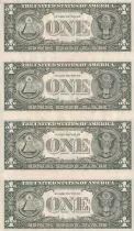 USA Sheet of 4 banknotes of 1 Dollar - George Washington - 1985 - Letter B