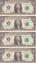 USA Sheet of 4 banknotes of 1 Dollar - George Washington - 1985 - Letter B
