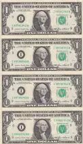 USA Sheet of 4 banknotes of 1 Dollar - George Washington - 1985 - Letter I
