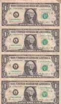 USA Sheet of 4 banknotes of 1 Dollar - George Washington - 1985 - San Francisco (L)