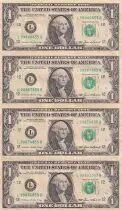 USA Sheet of 4 banknotes of 1 Dollar - George Washington - 1985 - San Francisco (L)