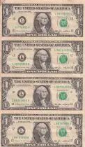USA Sheet of 4 banknotes of 1 Dollar - George Washington - 1985 - San Francisco (L)