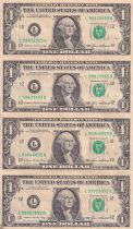 USA Sheet of 4 banknotes of 1 Dollar - George Washington - 1985 - San Francisco (L)