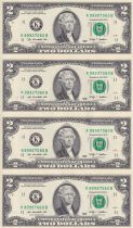 USA Sheet of 4 banknotes of 2 Dollars  - Thomas Jefferson - 2009 - Lettrer K