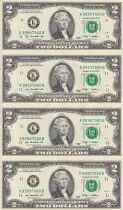 USA Sheet of 4 banknotes of 2 Dollars  - Thomas Jefferson - 2009 - Lettrer K