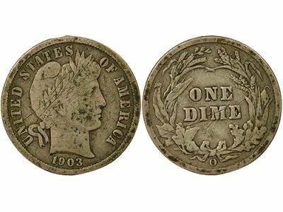 USA Silver Barber Dime - 1903 O New Orleans