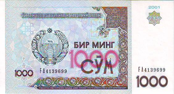 Uzbekistan 1000 Sum 2001 Pick 82 UNC Uncirculated Banknote 