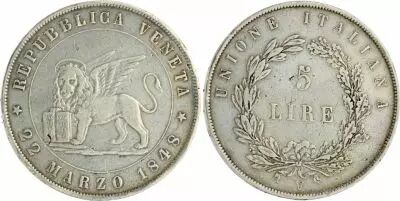 Venecia 5 Lire, Lion of Venise - Italia - 1848 - Silver
