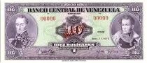 Venezuela 10 Bolivares,  Simon Bolivar - Antonio Jose de Sucre - 1972 -  Muestra