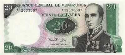 Venezuela 20 Bolivares - G�n�ral Urnadeta - 1987 - P.71