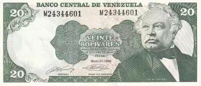 Venezuela 20 Bolivares - Jos� Antonio Paez - 31-05-1990 - Letter M