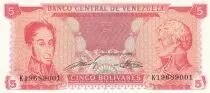 Venezuela 5 Bolivares - Simon Bolivar - F de Miranda - 1989 - Serial K