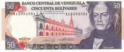 Venezuela 50 Bolivares,  Andres Bello - Banque centrale- 1992