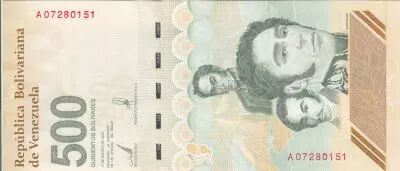 Venezuela 500 Bolivares - Simon Bolivar - red siskin birds - 17-08-2023 - Serial A