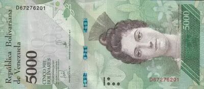 Venezuela 5000 Bolivares, Luisa Caceres de Artsmendi - Tortles -13-12-2017 - Serial D6