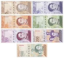 Venezuela Lot de 7 billets Venezuela - 5, 10, 20, 50, 100, 200 et 500 Bolivares - 2021 et 2025 - S&eacute;rie A et B