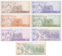 Venezuela Lot de 7 billets Venezuela - 5, 10, 20, 50, 100, 200 et 500 Bolivares - 2021 et 2025 - S&eacute;rie A et B