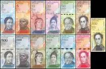 Venezuela Série de 13 billets  - 2007 à 2017 - 500 à 100000 bolivares