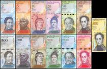 Venezuela Série de 13 billets  - 2007 à 2017 - 500 à 100000 bolivares