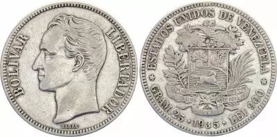 Venezuela Y.23 2 Bolivares, Simon Bolivar - Gram 10 1945