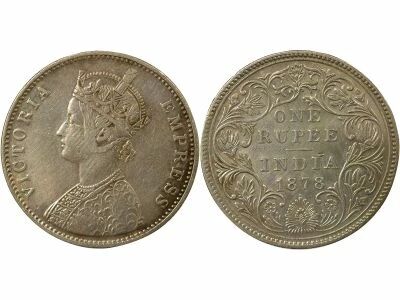 Victoria - Silver Rupee, Type II - 1878 . Bombay