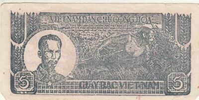 Viet Nam 5 Dong - Ho Chi Minh - Two men and water buffaloes - 1948 - KJ Series
