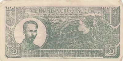 Vietnam 5 Dong - Ho Chi Minh - Deux hommes et buffles d\'eau - 1948 - S�rie MC