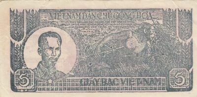 Vietnam 5 Dong - Ho Chi Minh - Deux hommes et buffles d\'eau - 1948