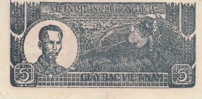 Vietnam 5 Dong - Ho Chi Minh - Deux hommes et buffles d\'eau - 1948