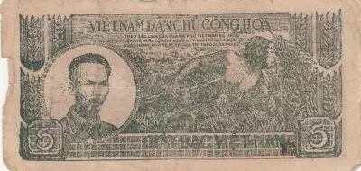 Vietnam 5 Dong - Ho Chi Minh - Stamp on the back - ND (1948)