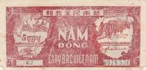 Vietnam 5 Dong - Ho Chi Minh - Two men and water buffaloes - 1948 - KJ Series