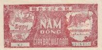 Vietnam 5 Dong - Ho Chi Minh - Two men and water buffaloes - 1948 - RJ Series