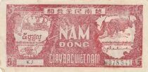 Vietnam 5 Dong - Ho Chi Minh - Two men and water buffaloes - 1948 - RJ Series