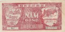 Vietnam 5 Dong - Ho Chi Minh - Two men and water buffaloes - 1948