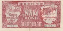 Vietnam 5 Dong - Ho Chi Minh - Two men and water buffaloes - 1948
