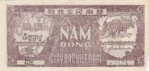 Vietnam 5 Dong - Ho Chi Minh - Two men and water buffaloes - 1948