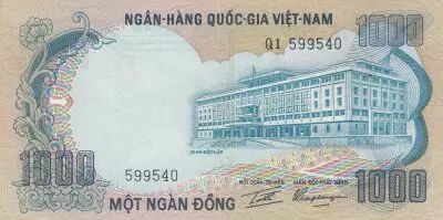 Vietnam del Sur 1 000 Dong - Independence Palace - Asian Elephants - 1972 - Series Q.1