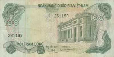 Vietnam del Sur 100 Dong - National Bank - Guilloches - 1970 - Series J.1