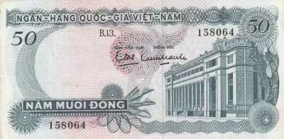Vietnam del Sur 50 Dong - Bank building - Guilloches - 1969 - Series B.13