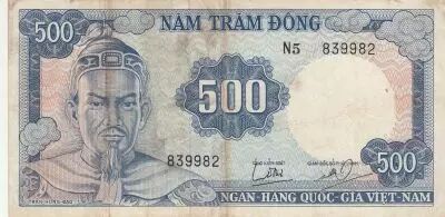 Vietnam del Sur 500 Dong - Tran Hung Dao - Boat - 1966 - Series N. 5