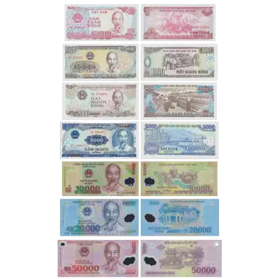 Vietnam Set of 7 notes: 500 to 50000 Dong - Ho Chi Minh - 1988 to 2022