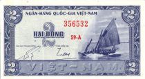 Vietnam South 2 Dong,  Boat - River scene - 1955 - P.12 a