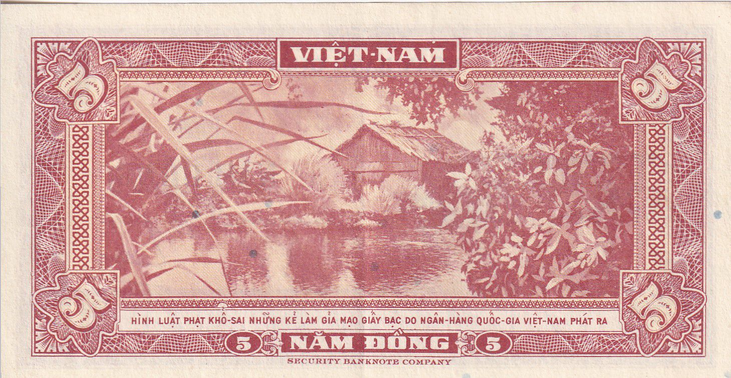 South Vietnam Viet Nam 5 Dong Banknote A-UNC Asia Paper Money 1955 ND P-13 