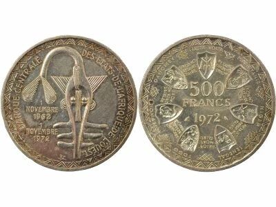 WEST AFRICA 500 Silver Francs, Monetary Union - 1972 Paris