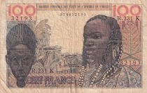 West AFrican States 100 Francs - Mask - 02-03-1965 - Serial R.231 - Letter K (Senegal) - P.701Ke